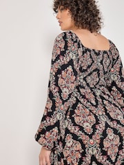 Apricot Black Folk Diamond Smock Midi Dress - Image 3 of 4