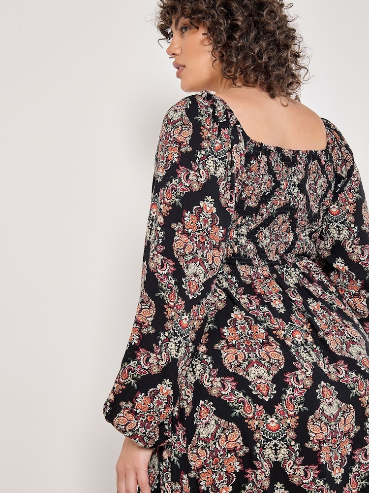 Apricot Black Folk Diamond Smock Midi Dress - Image 3 of 4
