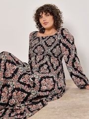 Apricot Black Folk Diamond Smock Midi Dress - Image 4 of 4