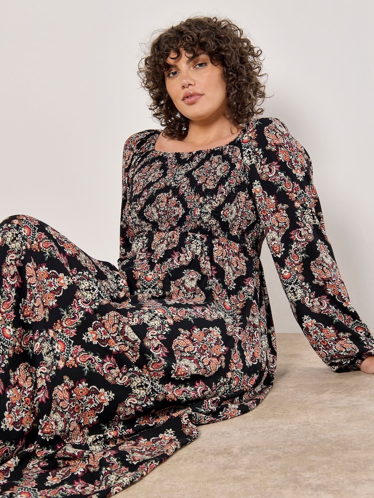 Apricot Black Folk Diamond Smock Midi Dress - Image 4 of 4