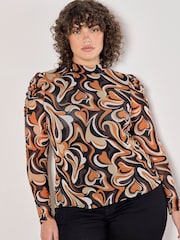 Apricot Orange Groovy Love Mesh Mock Neck Top - Image 1 of 5