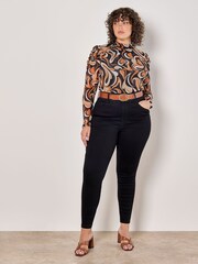 Apricot Orange Groovy Love Mesh Mock Neck Top - Image 2 of 5