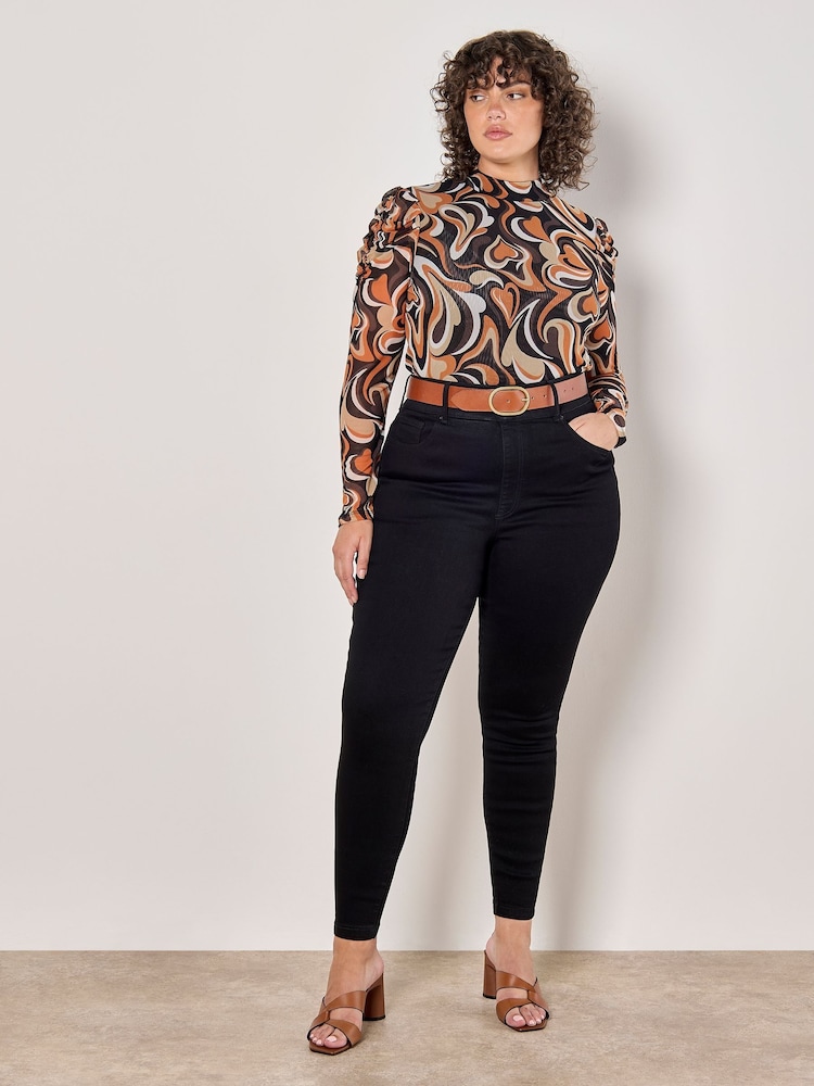 Apricot Orange Groovy Love Mesh Mock Neck Top - Image 2 of 5