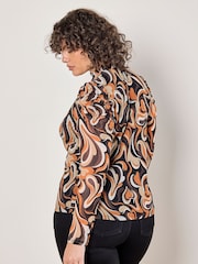 Apricot Orange Groovy Love Mesh Mock Neck Top - Image 4 of 5
