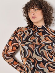 Apricot Orange Groovy Love Mesh Mock Neck Top - Image 5 of 5