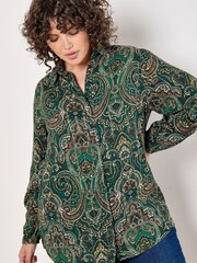 Apricot Green Ornate Metallic Thread Paisley Shirt - Image 1 of 5