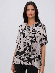Religion Black Oversized Hidden Blouse In Abstract Print On Cupro - Image 1 of 6