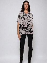 Religion Black Oversized Hidden Blouse In Abstract Print On Cupro - Image 2 of 6