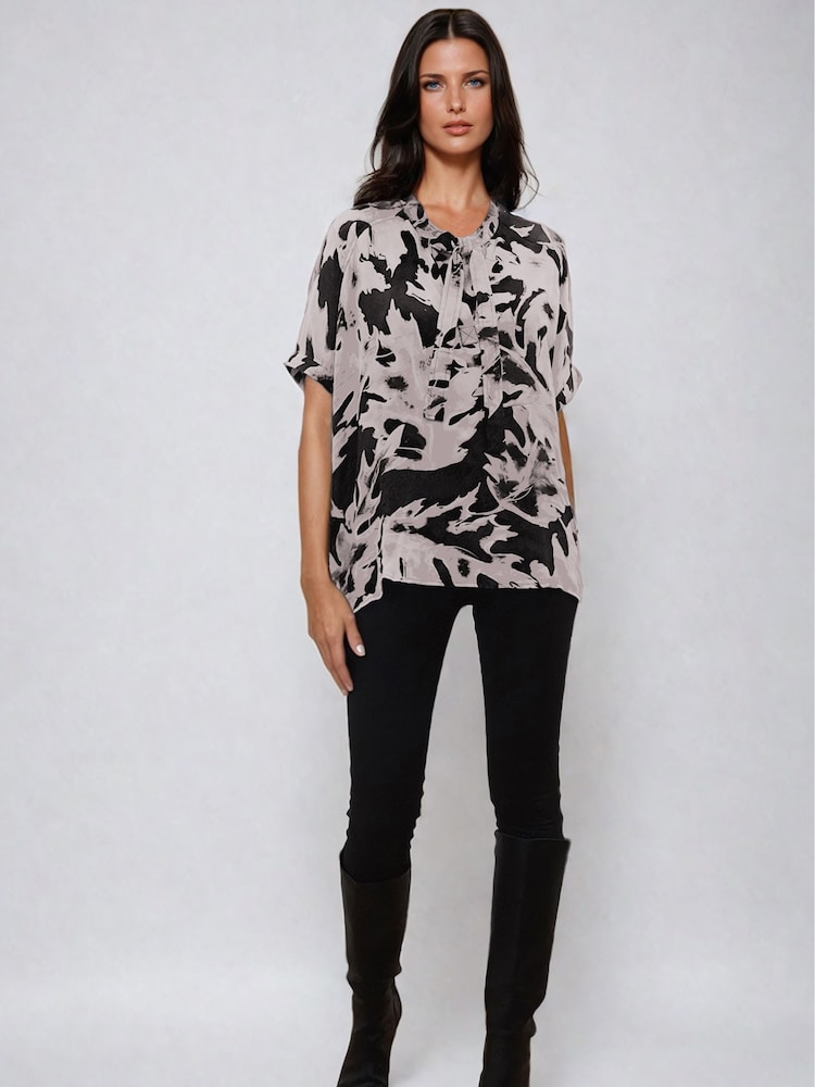 Religion Black Oversized Hidden Blouse In Abstract Print On Cupro - Image 2 of 6