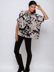 Religion Black Oversized Hidden Blouse In Abstract Print On Cupro - Image 4 of 6