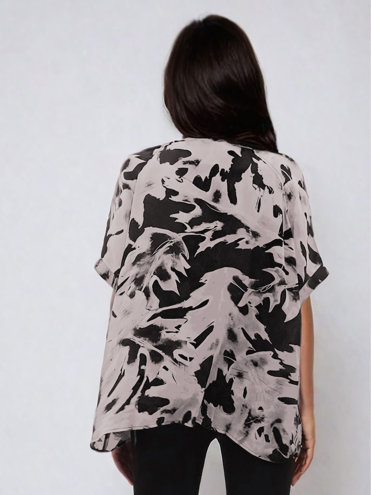 Religion Black Oversized Hidden Blouse In Abstract Print On Cupro - Image 6 of 6