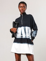 Religion Black Tie Dye Shade 100% Cotton Tunic Dress With Zip Funnel Neck - Image 2 of 6