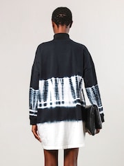 Religion Black Tie Dye Shade 100% Cotton Tunic Dress With Zip Funnel Neck - Image 3 of 6
