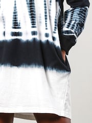 Religion Black Tie Dye Shade 100% Cotton Tunic Dress With Zip Funnel Neck - Image 6 of 6