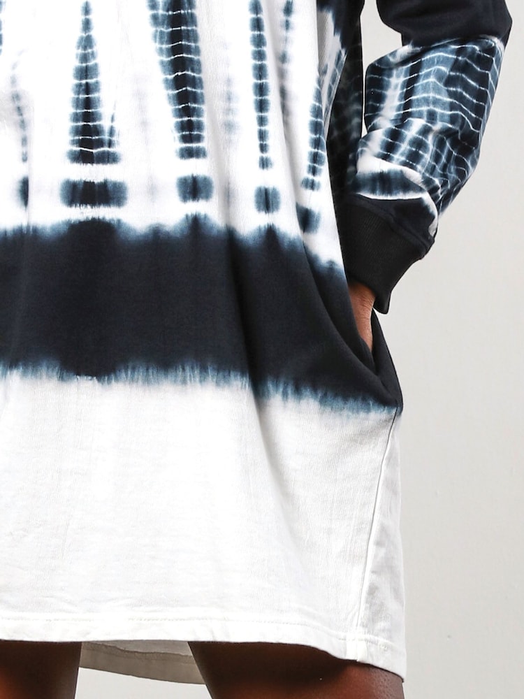 Religion Black Tie Dye Shade 100% Cotton Tunic Dress With Zip Funnel Neck - Image 6 of 6