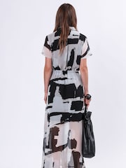 Religion White/Black Blossom Maxi Shirt Dress With Tie Waist Band in Hand-Painted Prints - Image 3 of 6