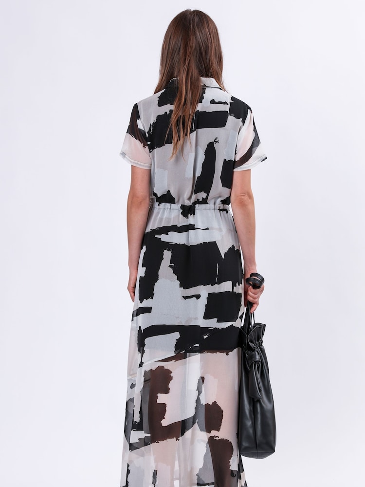 Religion White/Black Blossom Maxi Shirt Dress With Tie Waist Band in Hand-Painted Prints - Image 3 of 6