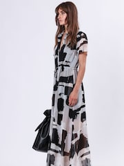 Religion White/Black Blossom Maxi Shirt Dress With Tie Waist Band in Hand-Painted Prints - Image 5 of 6