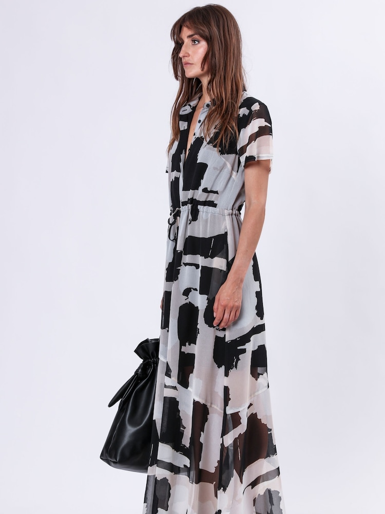 Religion White/Black Blossom Maxi Shirt Dress With Tie Waist Band in Hand-Painted Prints - Image 5 of 6