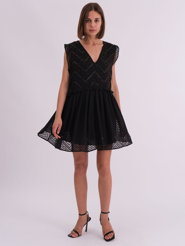Religion Black Mini Karolina Cute Beaded Dress In Jaquard - Image 1 of 7