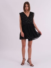 Religion Black Mini Karolina Cute Beaded Dress In Jaquard - Image 3 of 7