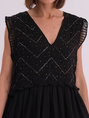 Religion Black Mini Karolina Cute Beaded Dress In Jaquard - Image 6 of 7