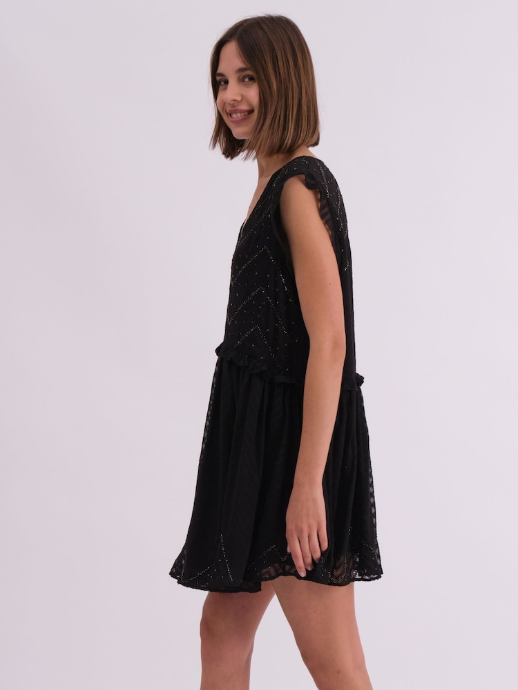 Religion Black Mini Karolina Cute Beaded Dress In Jaquard - Image 7 of 7
