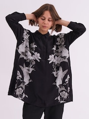 Religion Black Inversion Oversized Shirt With Monochrome Placement Print - Image 2 of 7