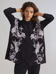 Religion Black Inversion Oversized Shirt With Monochrome Placement Print - Image 5 of 7