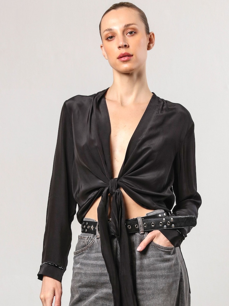 Religion Black Time Tie Top In Luxurious Cupro - Image 2 of 6 Religion Black Time Tie Top In Luxurious Cupro - Image 2 of 6