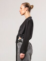 Religion Black Time Tie Top In Luxurious Cupro - Image 6 of 6