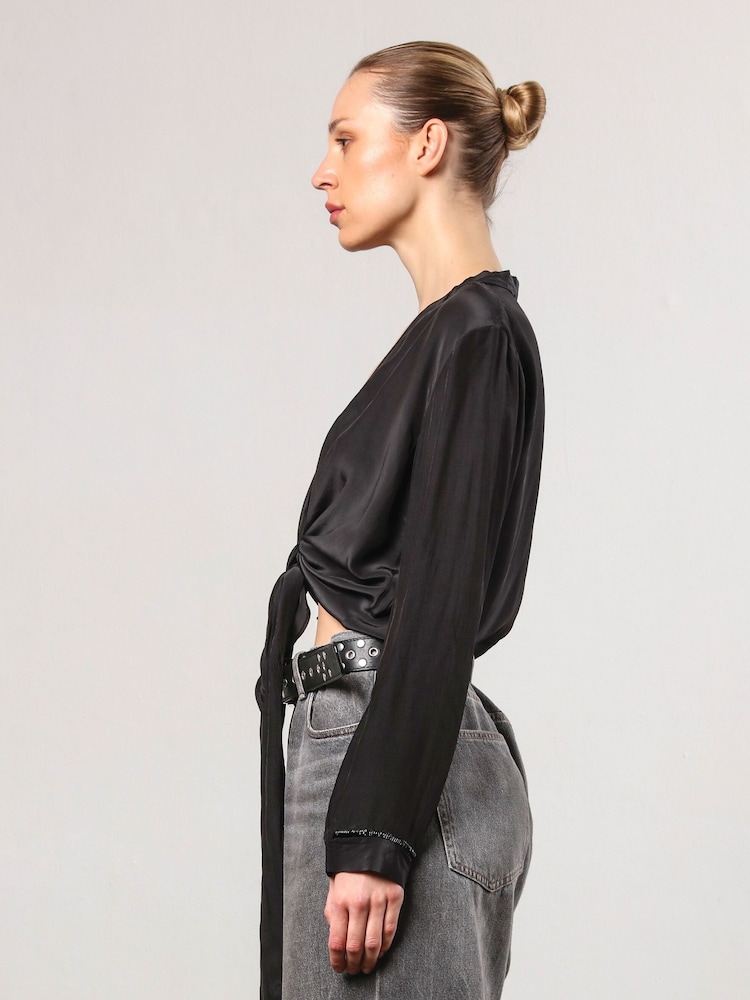 Religion Black Time Tie Top In Luxurious Cupro - Image 6 of 6