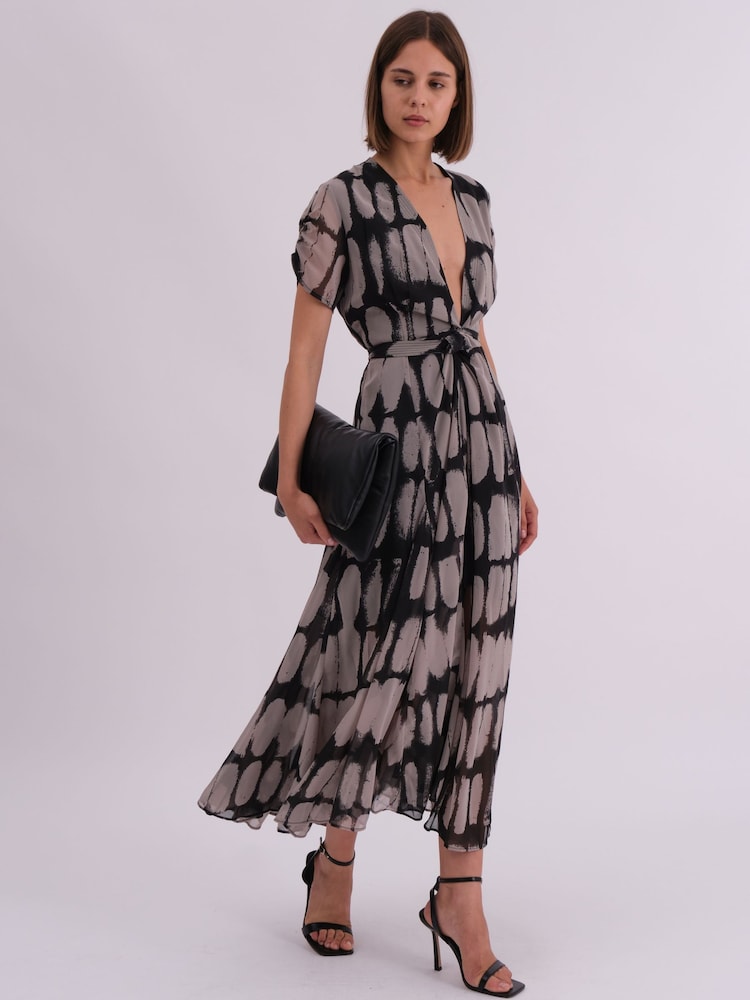 Religion Grey Delight Maxi Wrap Dress With Cap Sleeve in Beautiful Prints - Image 1 of 7