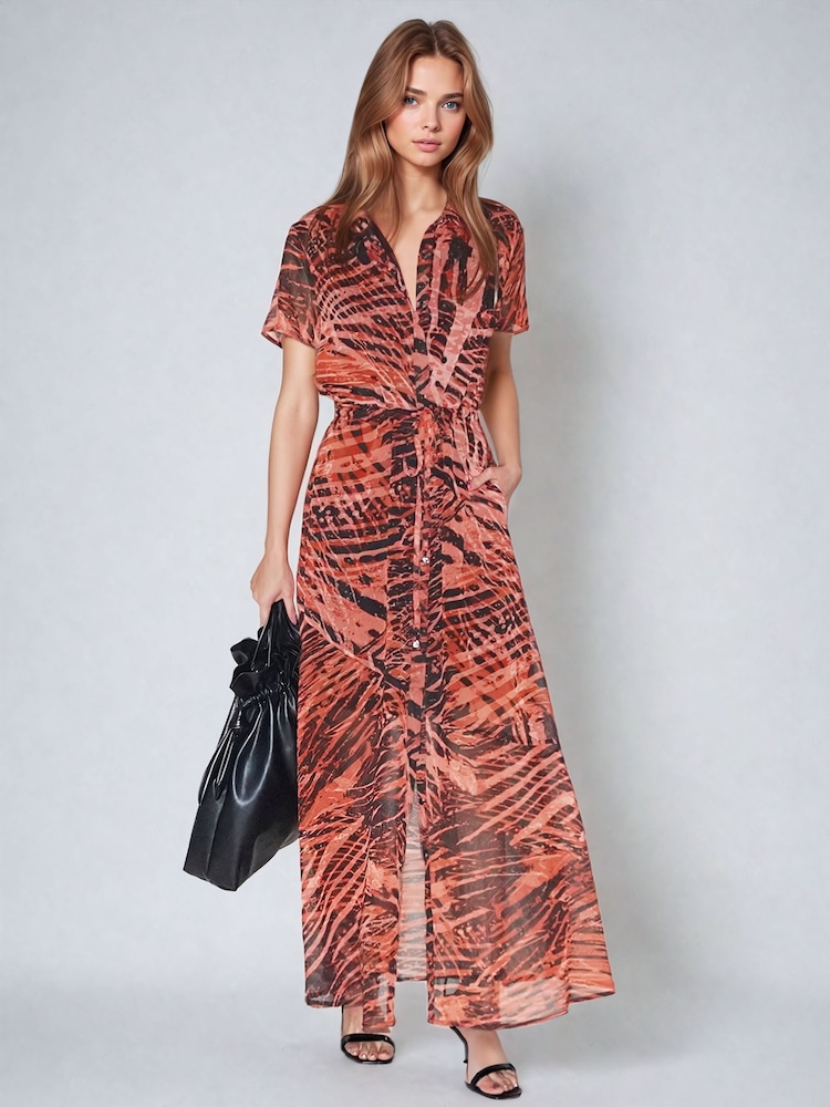 Religion Blossom Maxi-Hemdkleid mit Bindegürtel in der Taille und handgemalten Prints - Bild 1 von 6