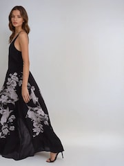 Religion Black Inversion Maxi Dress In Cupro With Beautiful Swallow Print - Image 3 of 7
