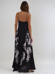 Religion Black Inversion Maxi Dress In Cupro With Beautiful Swallow Print - Image 4 of 7