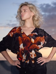 Religion Black Spell Top With Burnt Flower Placement Print And Tassle Tie Waist - Image 1 of 6