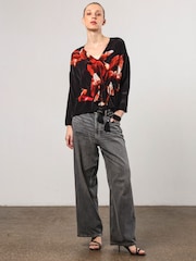 Religion Black Spell Top With Burnt Flower Placement Print And Tassle Tie Waist - Image 4 of 6