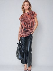 Religion Orange Blossom Blouse With Capped Sleeves and Frill Detail in Burnt Print - Image 2 of 5