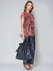 Religion Orange Blossom Blouse With Capped Sleeves and Frill Detail in Burnt Print - Image 3 of 5