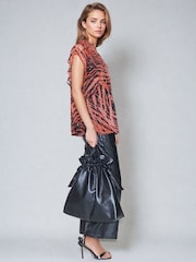 Religion Orange Blossom Blouse With Capped Sleeves and Frill Detail in Burnt Print - Image 4 of 5