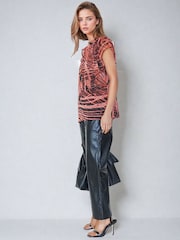 Religion Orange Blossom Blouse With Capped Sleeves and Frill Detail in Burnt Print - Image 5 of 5