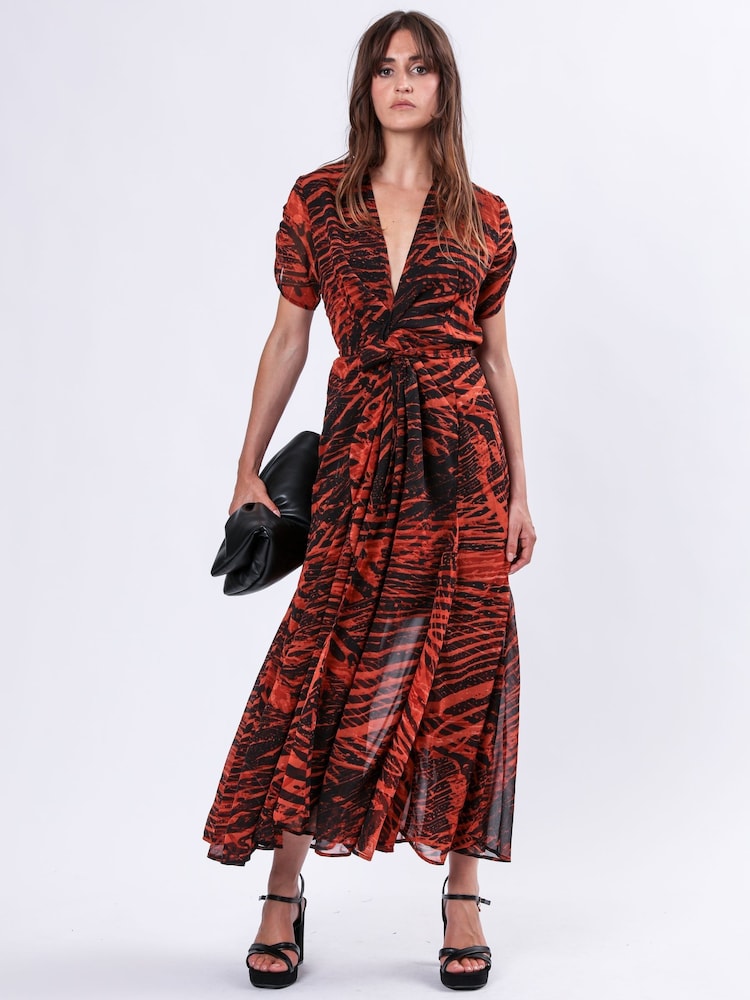 Religion Red Delight Maxi Wrap Dress With Cap Sleeve in Beautiful Prints - Image 1 of 6