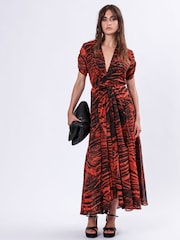 Religion Red Delight Maxi Wrap Dress With Cap Sleeve in Beautiful Prints - Image 3 of 6