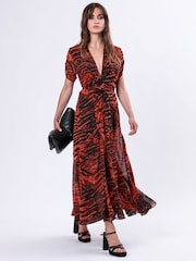 Religion Red Delight Maxi Wrap Dress With Cap Sleeve in Beautiful Prints - Image 4 of 6