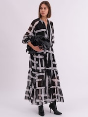 Religion Black Sunset Maxi Shirt Dress With A Tiered Boho Style Skirt In Abstract Prints - Image 2 of 6