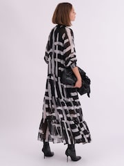 Religion Black Sunset Maxi Shirt Dress With A Tiered Boho Style Skirt In Abstract Prints - Image 3 of 6