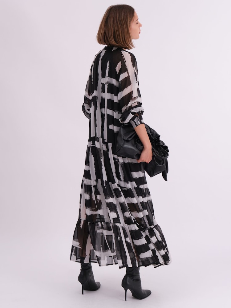 Religion Black Sunset Maxi Shirt Dress With A Tiered Boho Style Skirt In Abstract Prints - Image 3 of 6