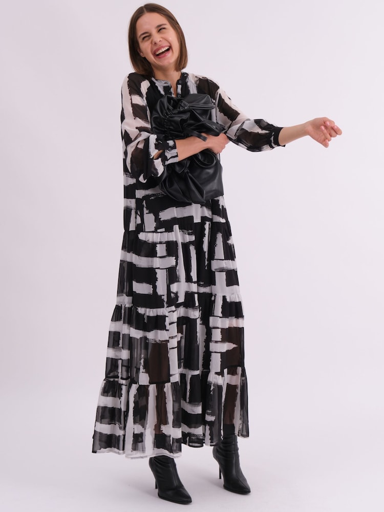 Religion Black Sunset Maxi Shirt Dress With A Tiered Boho Style Skirt In Abstract Prints - Image 5 of 6