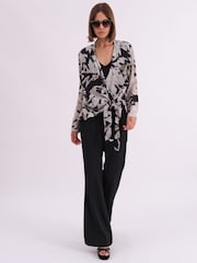 Religion Black Infinity Wrap Top With Tie Front in Hand-Painted Prints - Image 1 of 6